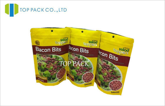 노란 MOPP/플라스틱 포일은 베이컨 조금 사진 요판 인쇄를 위한 Resealable 주머니를 위로 서 있습니다