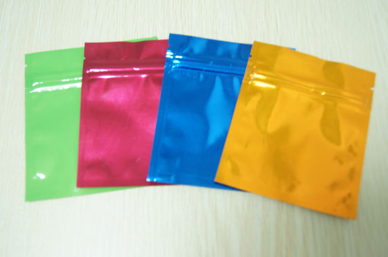 Ziplock에 편평한 작은 다채로운 알루미늄 호일 부대 광택 있는 3 옆 물개 Mylar